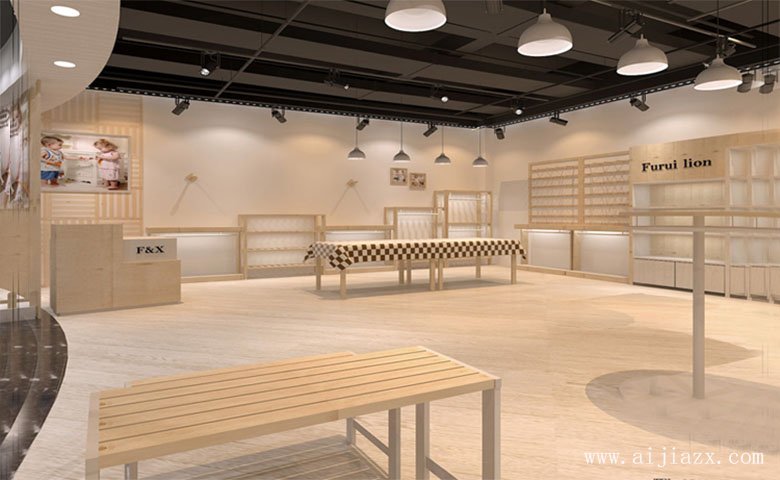  暖色調的商場童裝專柜展示區(qū)裝修效果圖