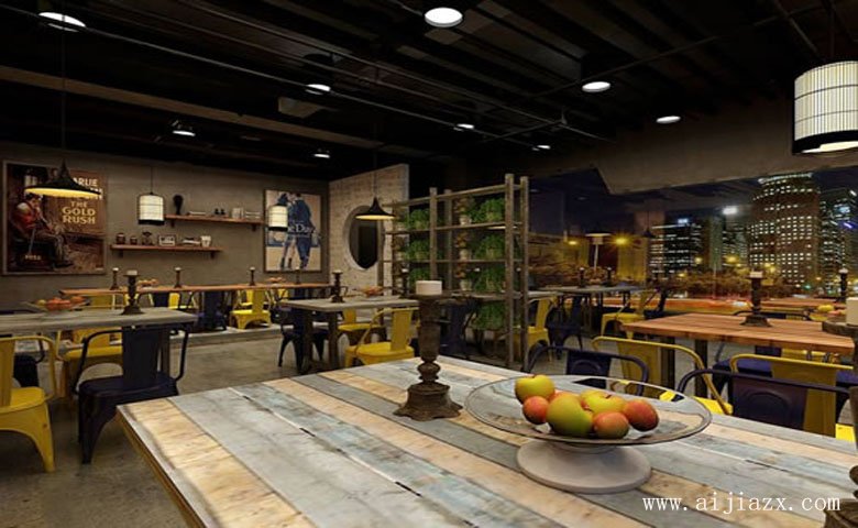 仿古格調的餐館四人桌區(qū)裝修效果圖